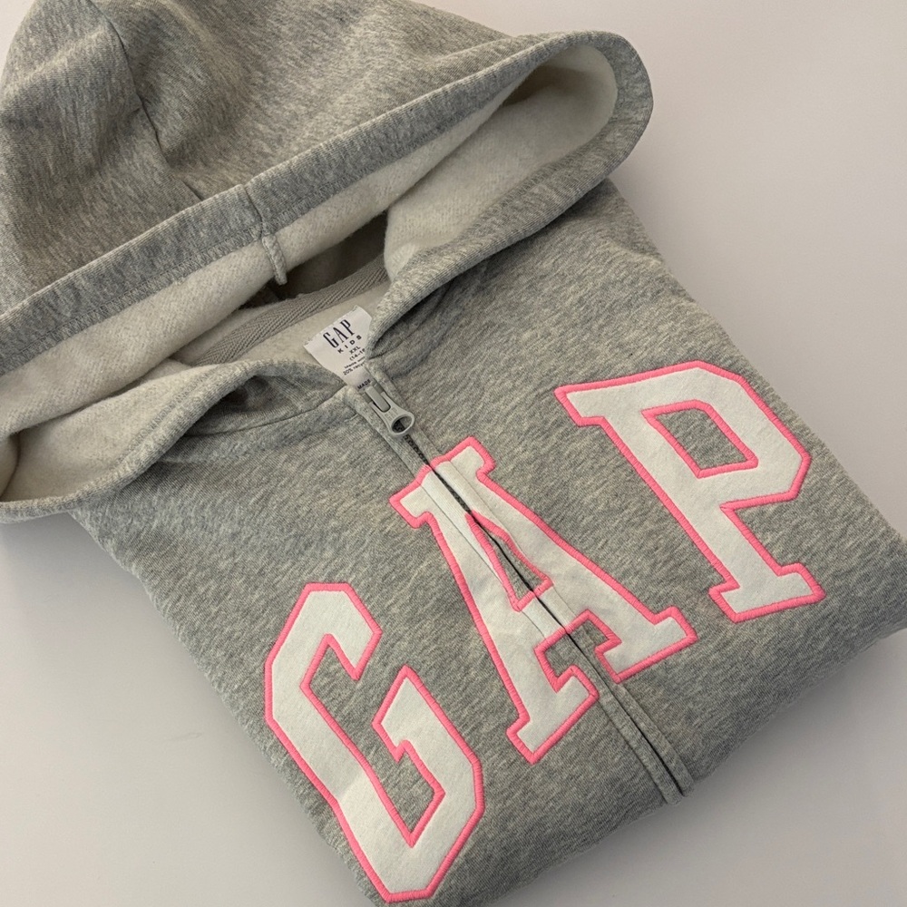 GAP Kids Light Gray Hoodie with Pink Accents